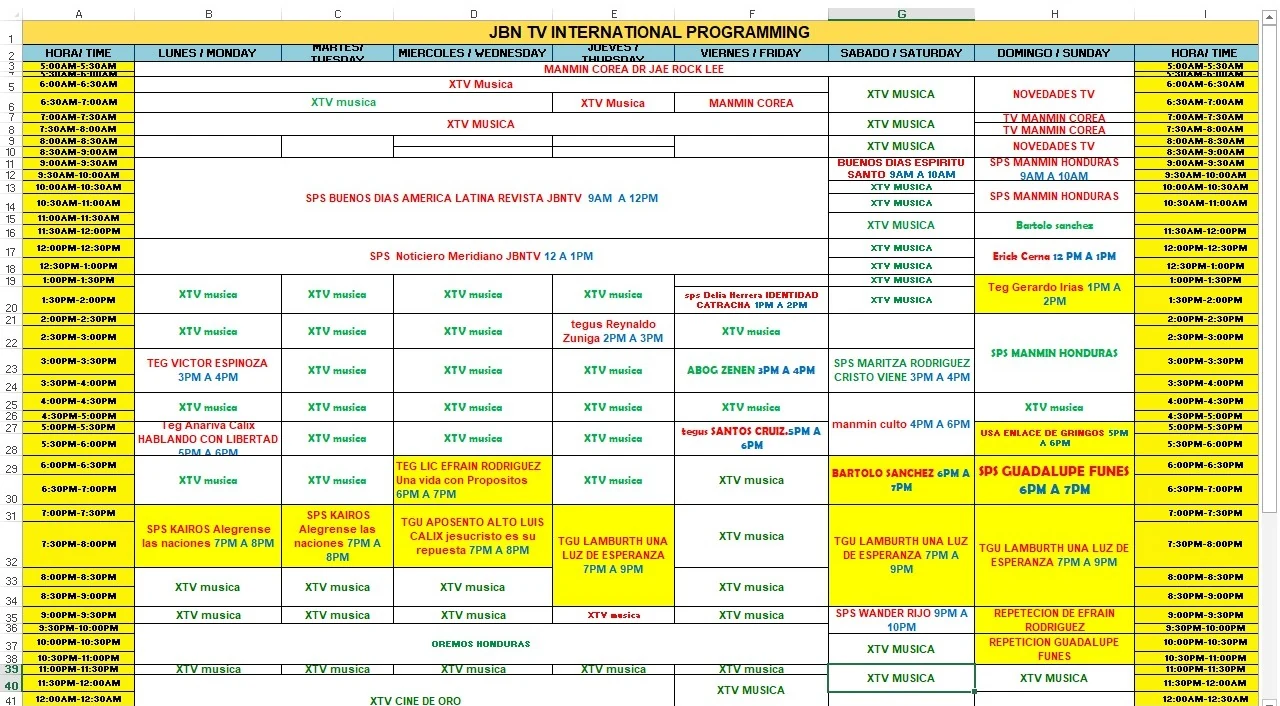 Horario de programación de JBN TV Internacional